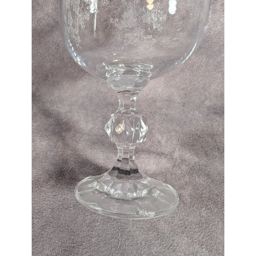 Vintage Bohemia Queen's Lace Crystal Etched Wine/Water Goblets w/Gold Trim set 3
